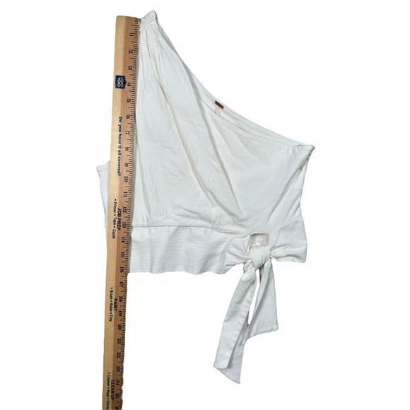 Free People Carmen One Shoulder Crop Top Size S White Tie Front Resort - Picture 6 of 9